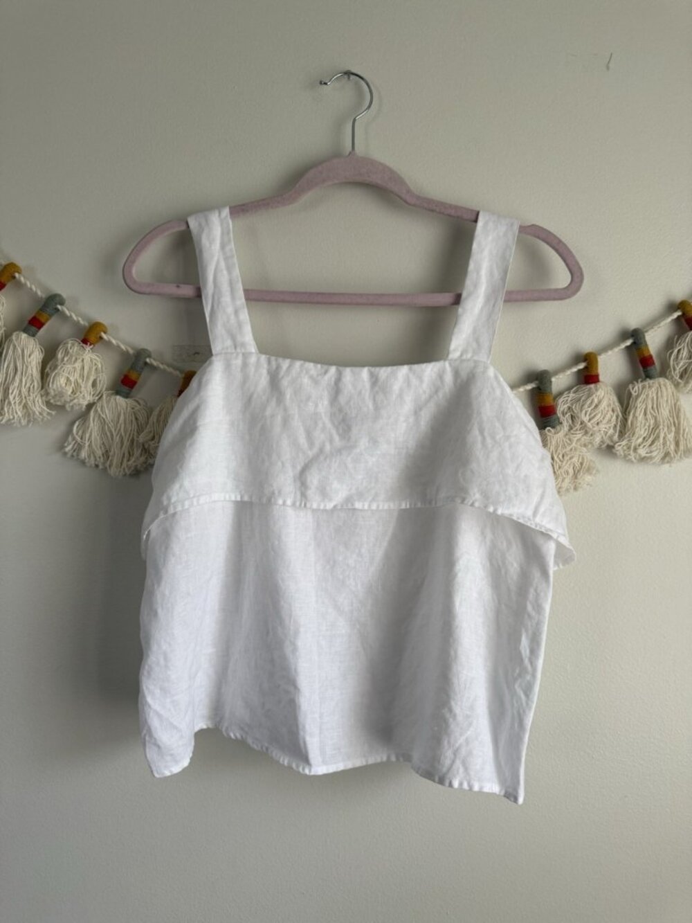 Quince 100% European Linen White Square Neck Tank Beach Coastal Effortless M